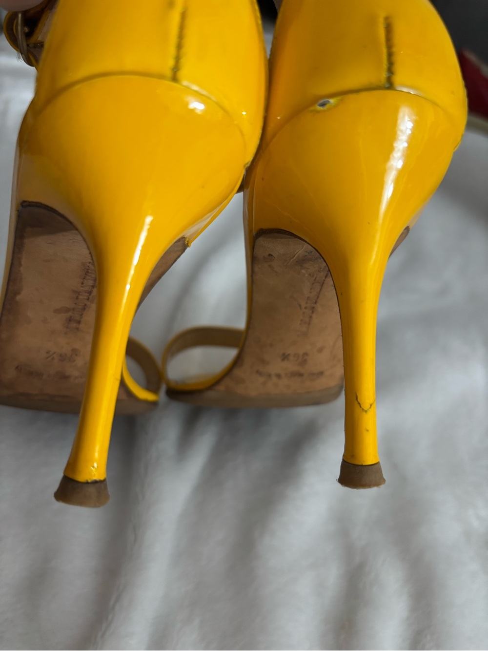 Manolo Blahnik Yellow Patent Ankle-Strap Sandals - Picture 8 of 11